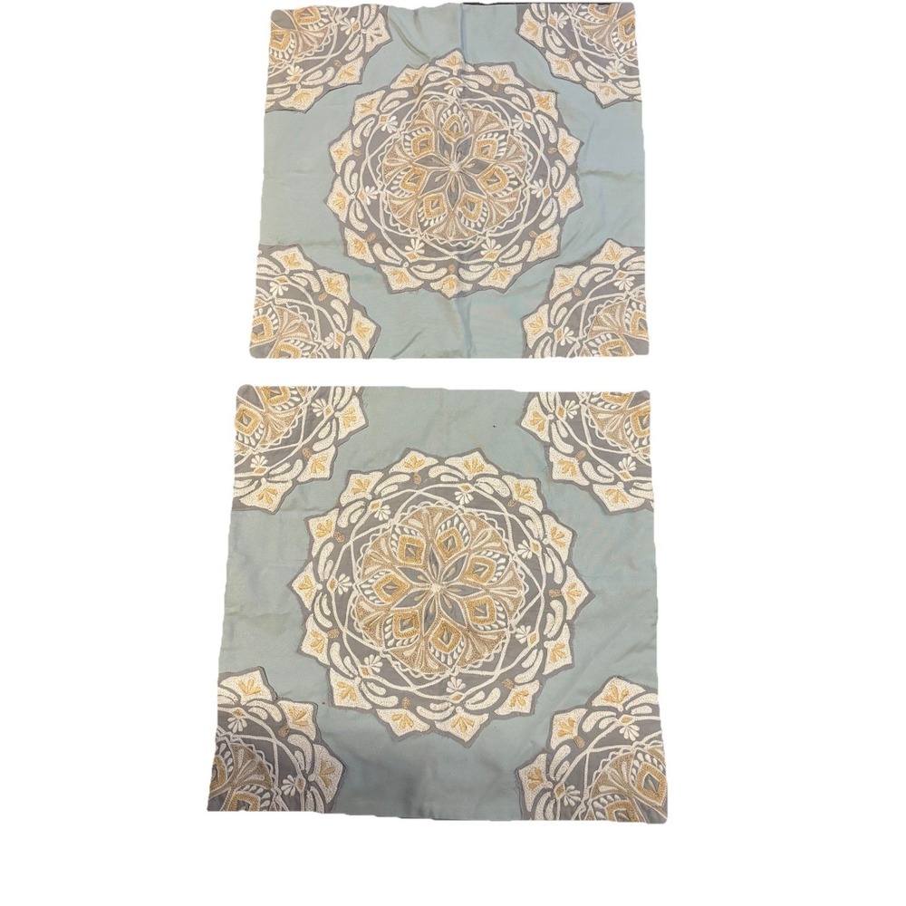 Pottery Barn Cressida Pillow Covers 24"x24" Sage Green W/Medallion Appliqués‎